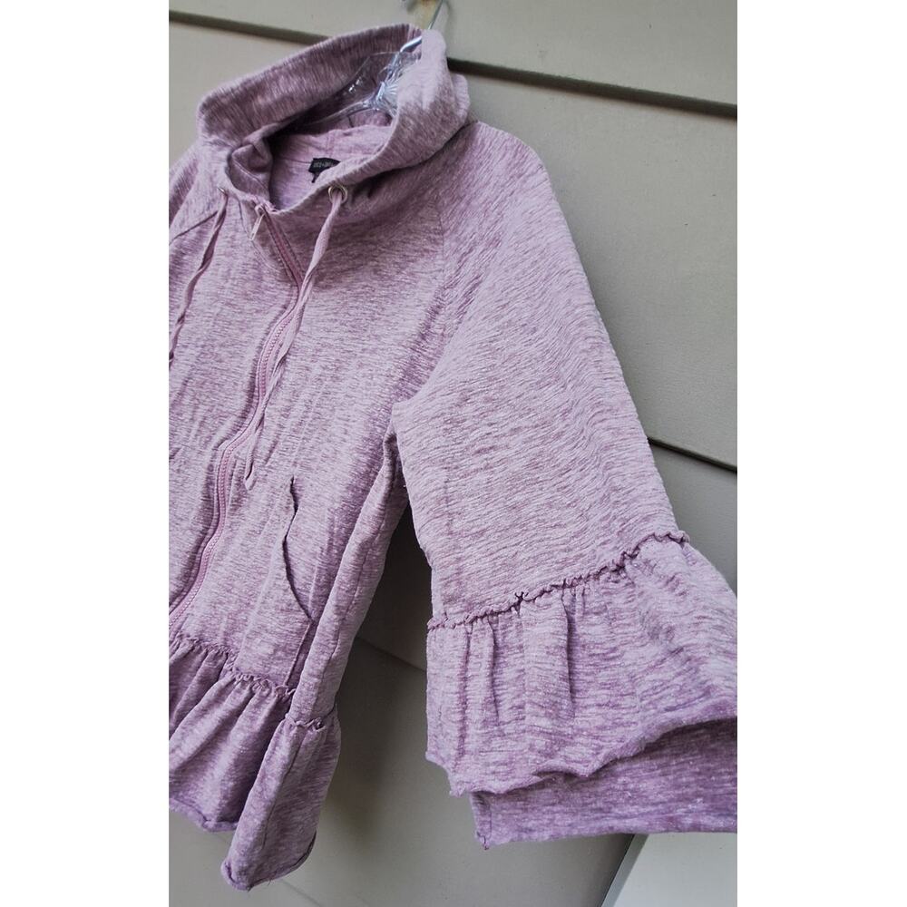 Coco & Carmen Cotton blend Purple heather Ruffle Zip Hoodie Cottage Casual L XL - Picture 4 of 9